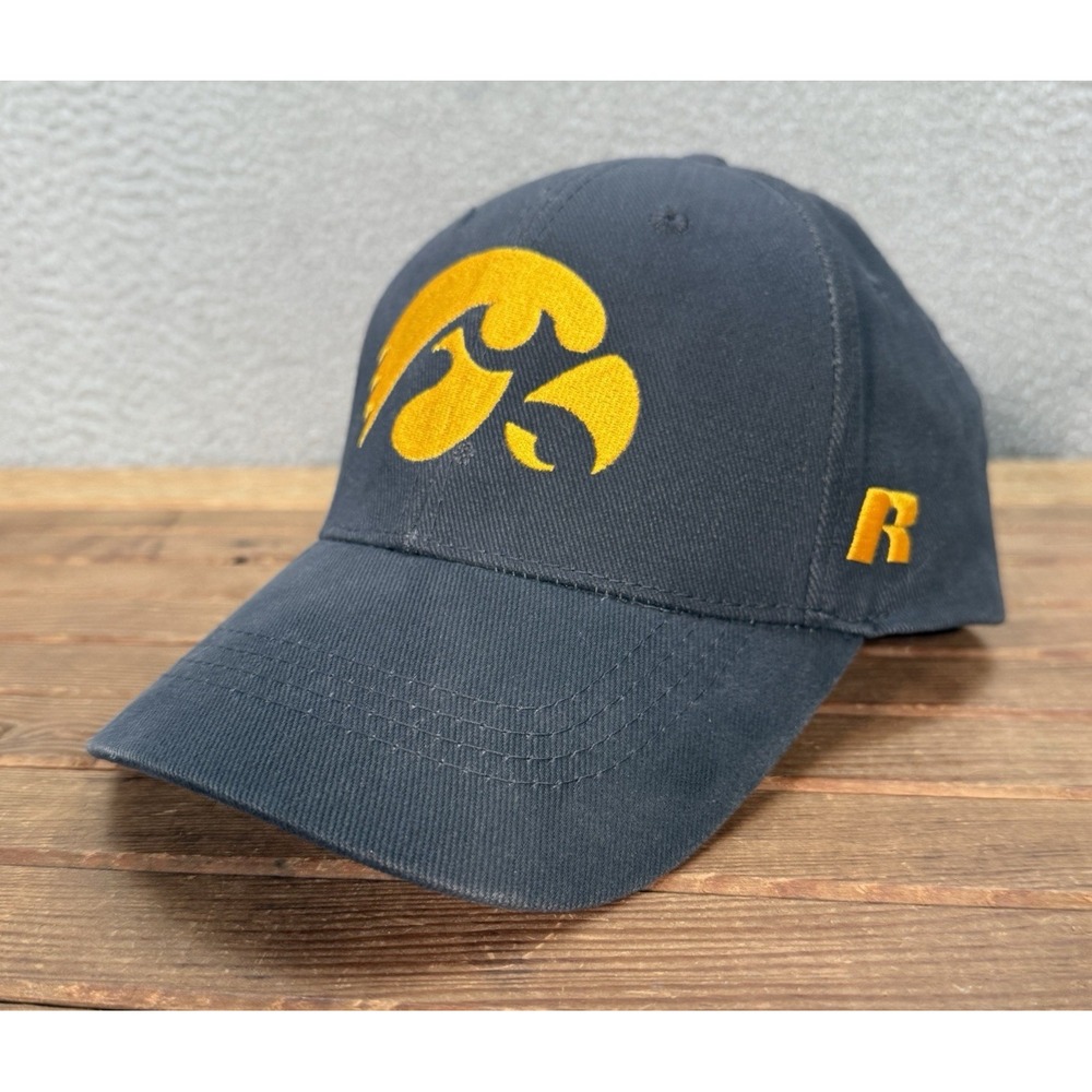 Iowa Hawkeyes Hat Adult Gray Yellow Strap‎ Back Cap Russell NCAA College Sports
